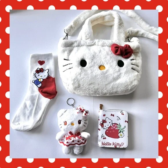 ❤️(HK0042) Hello Kitty Adorable 4-Piece Cozy Plush Purse Bundle. - Picture 1 of 9